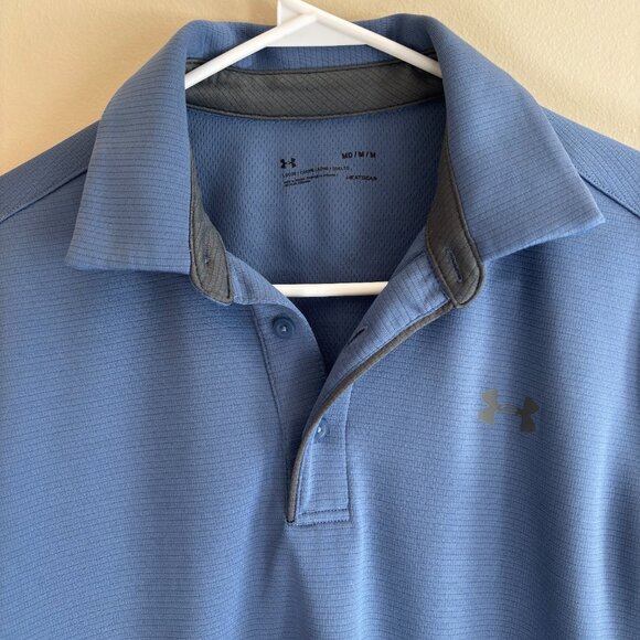 Under Armour HeatGear Men’s Polo Shirt Blue Short Sleeve Size Medium - Picture 3 of 5
